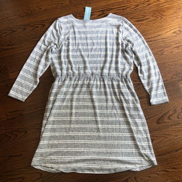 COLDWATER CREEK Women’s Soft Grey Stripe Long Sleeve Dress With Pockets Size XL - Picture 2 of 12